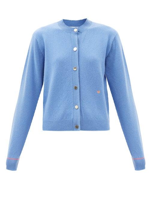 Victoria Beckham - Logo-embroidered Wool-blend Cardigan - Womens - Blue
