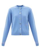 Victoria Beckham - Logo-embroidered Wool-blend Cardigan - Womens - Blue