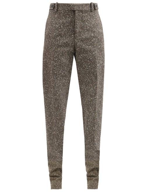 Bottega Veneta - High-rise Herringbone-twill Straight-leg Trousers - Womens - Brown