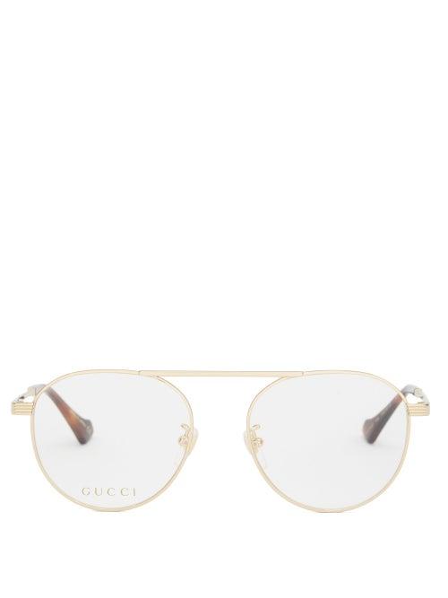 Mens Eyewear Gucci - Aviator Metal Glasses - Mens - Gold