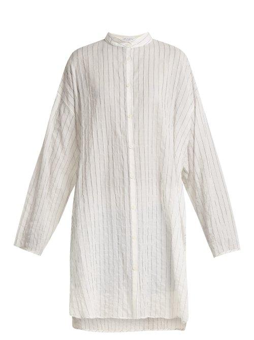 Matchesfashion.com Raey - Split Side Striped Sheer Cotton Shirtdress - Womens - Navy Stripe