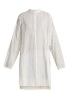 Matchesfashion.com Raey - Split Side Striped Sheer Cotton Shirtdress - Womens - Navy Stripe