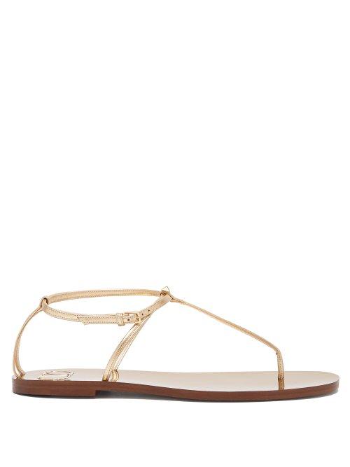 Matchesfashion.com Valentino - Rockstud Slim Strap Leather Sandals - Womens - Gold