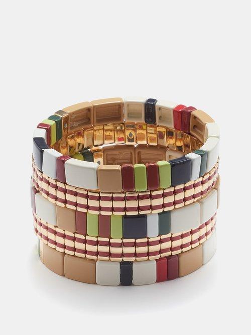 Roxanne Assoulin - Match Set Enamel Bracelet Set - Womens - Brown Multi