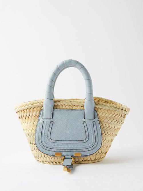 Chlo - Marcie Small Raffia And Leather Basket Bag - Womens - Light Blue