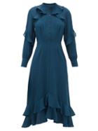 Matchesfashion.com Cefinn - Ruffle-trimmed Voile Midi Dress - Womens - Dark Green
