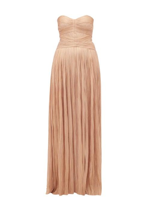 Matchesfashion.com Maria Lucia Hohan - Saida Lace Up Silk Strapless Gown - Womens - Light Pink