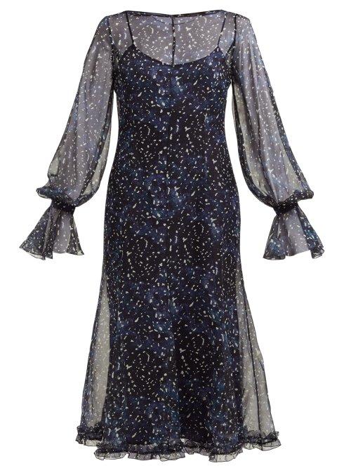 Matchesfashion.com Max Mara - Pavia Silk Midi Dress - Womens - Blue Print