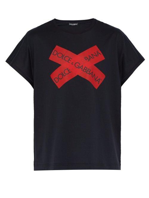 Matchesfashion.com Dolce & Gabbana - Logo Tape Cotton T Shirt - Mens - Navy