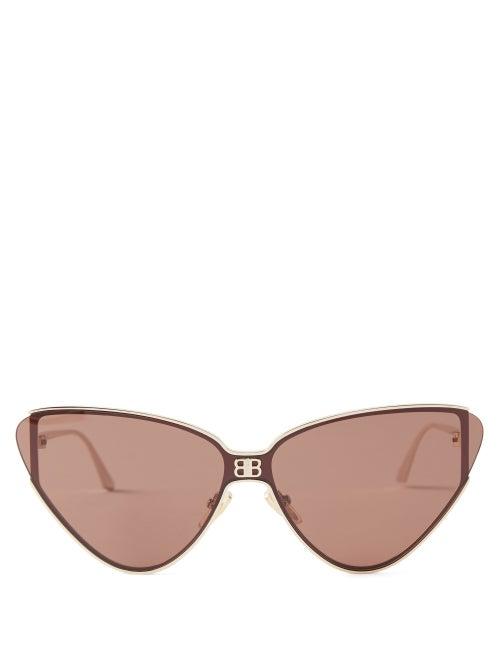 Balenciaga - Shield Cat-eye Metal Sunglasses - Womens - Brown Gold