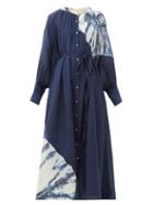 Matchesfashion.com Anaak - Raj Tie-dye Cotton-blend Midi Dress - Womens - Navy Multi