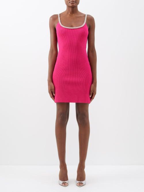 Paco Rabanne - Crystal-embellished Ribbed-knit Mini Dress - Womens - Pink