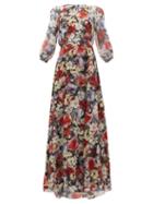 Matchesfashion.com Erdem - Lamara Poppy Collage-print Silk Gown - Womens - Black Multi