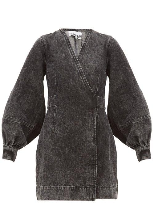Matchesfashion.com Ganni - Acid-wash Denim Wrap Dress - Womens - Black