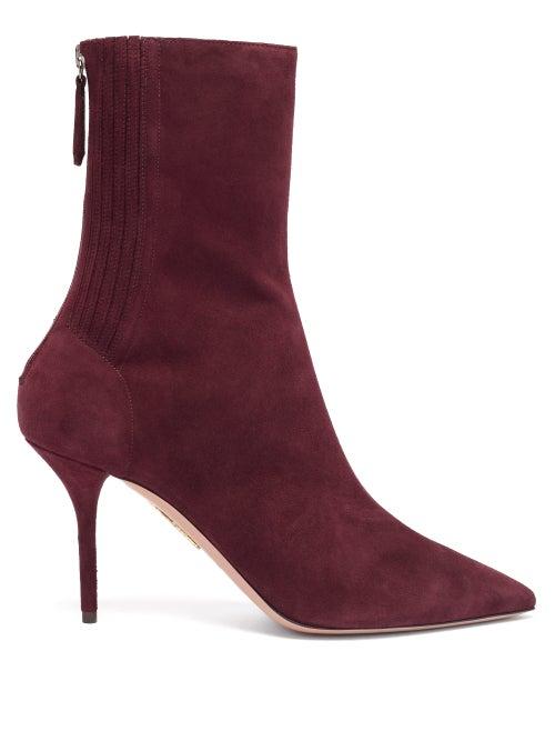 Matchesfashion.com Aquazzura - Saint Honor 85 Point-toe Suede Boots - Womens - Burgundy