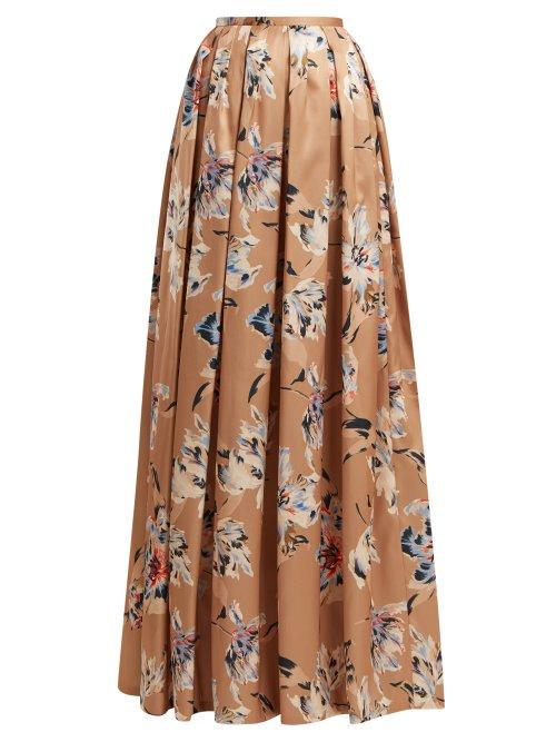 Matchesfashion.com Rochas - Tulip Print Satin Maxi Skirt - Womens - Beige Multi
