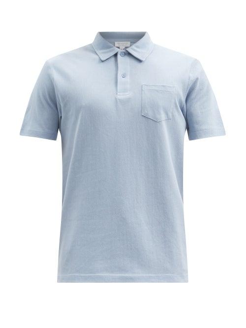 Matchesfashion.com Sunspel - Riviera Chest-pocket Cotton-piqu Polo Shirt - Mens - Light Blue