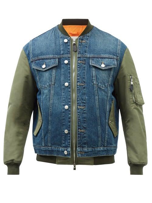 Alexander Mcqueen - Denim And Technical-shell Bomber Jacket - Mens - Khaki Multi