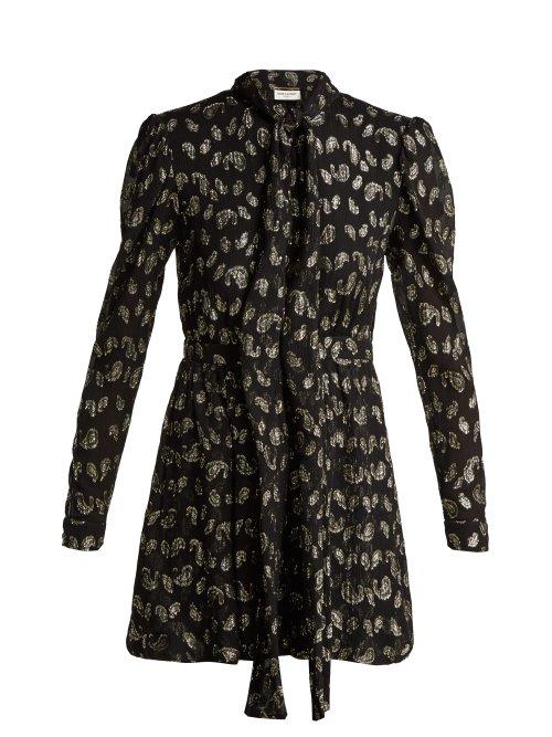 Matchesfashion.com Saint Laurent - Paisley Silk Blend Fil Coup Dress - Womens - Black Gold