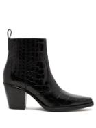 Matchesfashion.com Ganni - Callie Western Crocodile Effect Leather Boots - Womens - Black