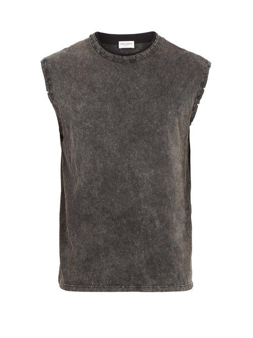 Matchesfashion.com Saint Laurent - Distressed Cotton Jersey Tank Top - Mens - Grey