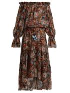 Matchesfashion.com Anjuna - Sofia Floral Print Off The Shoulder Dress - Womens - Black Multi
