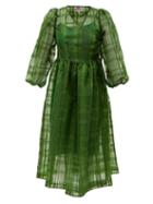 Matchesfashion.com Shrimps - Titania Puff-sleeve Organza Midi Dress - Womens - Dark Green