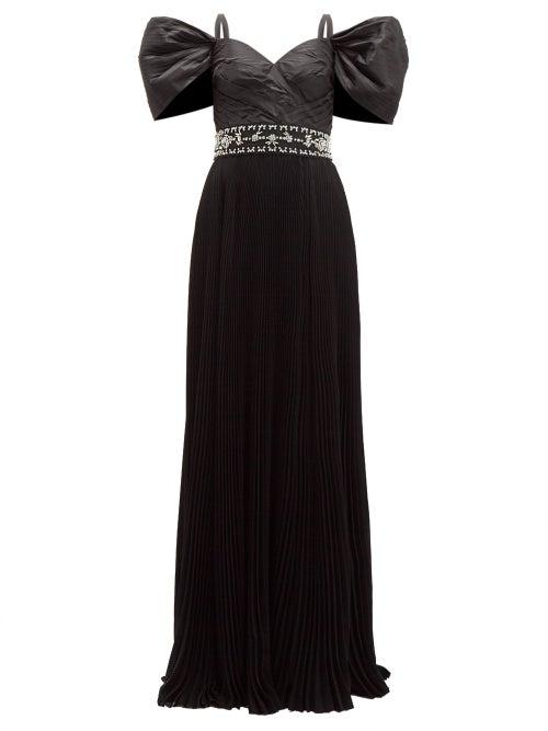 Matchesfashion.com Prada - Crystal Embellished Pleated Silk Taffeta Gown - Womens - Black Multi
