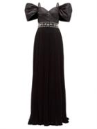 Matchesfashion.com Prada - Crystal Embellished Pleated Silk Taffeta Gown - Womens - Black Multi
