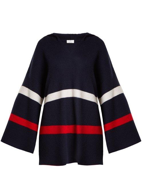 Matchesfashion.com Allude - Hooded Striped Cashmere Sweater - Womens - Blue Multi