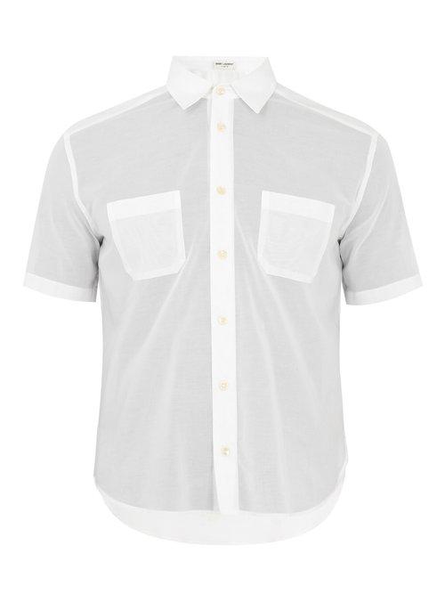 Matchesfashion.com Saint Laurent - Patch Pocket Short Sleeved Cotton Shirt - Mens - White