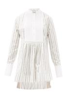 Matchesfashion.com Marina Moscone - Striped Cotton-blend Mini Dress - Womens - White Stripe