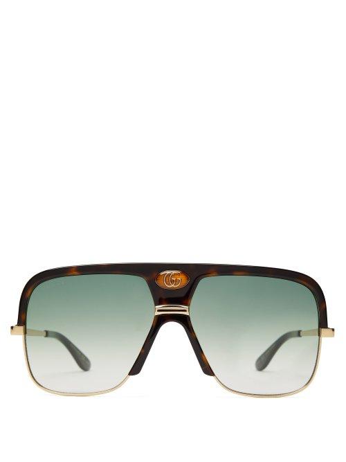 Matchesfashion.com Gucci - Gg Aviator Frame Tortoiseshell Acetate Sunglasses - Mens - Tortoiseshell