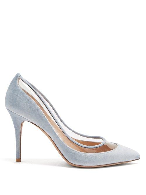 Matchesfashion.com Valentino - Glassglow Velvet And Plexi Pumps - Womens - Light Blue