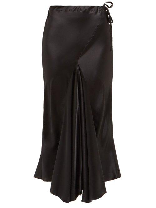 Matchesfashion.com Ann Demeulemeester - Drawstring Waist Flared Silk Satin Skirt - Womens - Black