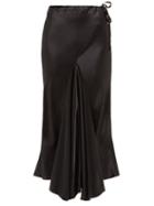 Matchesfashion.com Ann Demeulemeester - Drawstring Waist Flared Silk Satin Skirt - Womens - Black
