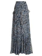 Matchesfashion.com Erdem - Alison Paisley Vine Print Silk Maxi Skirt - Womens - Blue Print