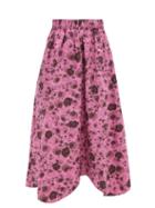 Ladies Rtw Ganni - Rose-print Organic-cotton Midi Skirt - Womens - Pink