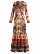 Matchesfashion.com Camilla - Vintage Vixen Print Silk Maxi Dress - Womens - Red Multi