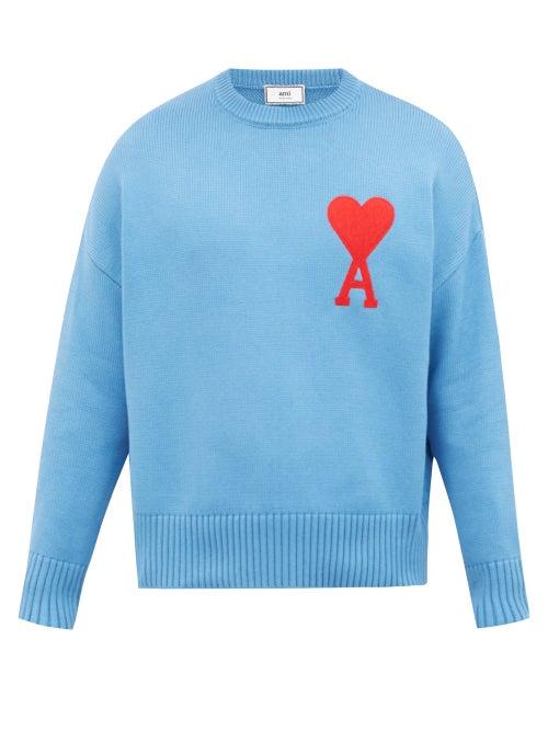 Matchesfashion.com Ami - Logo-appliqu Cotton-blend Sweater - Mens - Blue