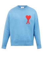 Matchesfashion.com Ami - Logo-appliqu Cotton-blend Sweater - Mens - Blue
