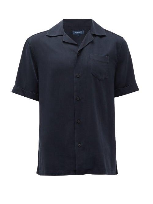 Matchesfashion.com Frescobol Carioca - Cuban-collar Tencel-twill Shirt - Mens - Navy