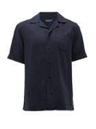 Matchesfashion.com Frescobol Carioca - Cuban-collar Tencel-twill Shirt - Mens - Navy
