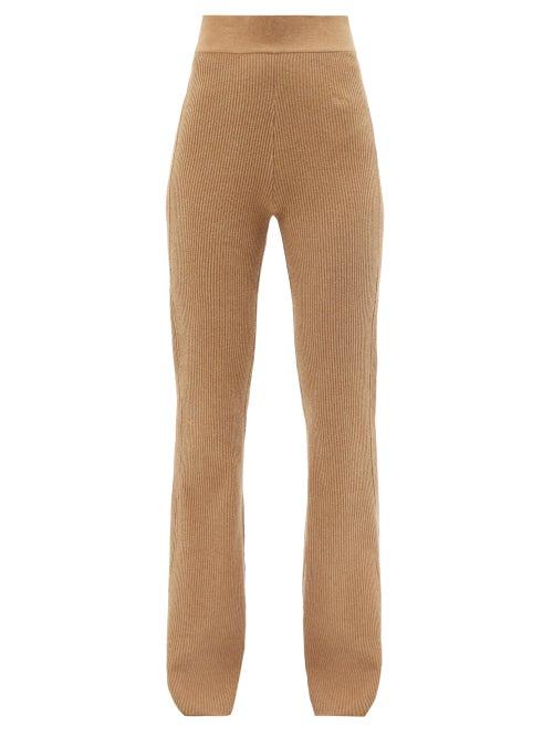 Ladies Rtw Frame - High-rise Ribbed Cotton-blend Flared-leg Trousers - Womens - Beige