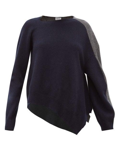 Matchesfashion.com Loewe - Asymmetric Wool Blend Sweater - Womens - Navy Multi