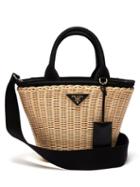 Matchesfashion.com Prada - Wicker And Canvas Basket Bag - Womens - Black Cream