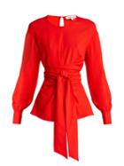Matchesfashion.com Diane Von Furstenberg - Balloon Sleeve Crepe Wrap Blouse - Womens - Red