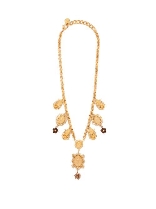 Matchesfashion.com Dolce & Gabbana - Charm & Faux Pearl Necklace - Womens - Gold