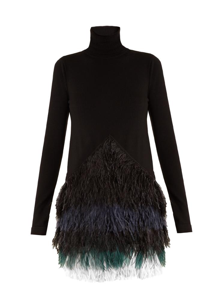 No. 21 Roll-neck Feather-trimmed Wool-blend Sweater