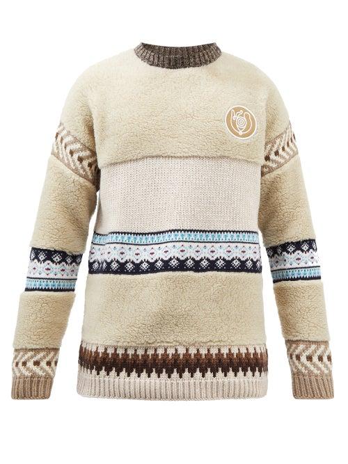 Eye/loewe/nature - Patchwork Wool-blend Sweater - Mens - Beige